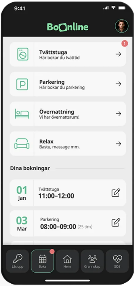 Skärmbild av BoOnline-appen med föreningens nyheter